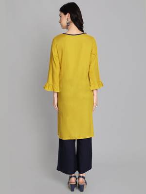 Golden rayon embroidered kurti with plazzo 4