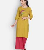 Golden rayon embroidered kurti with plazzo