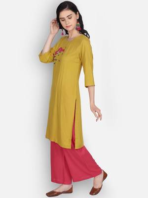 Golden rayon embroidered kurti with plazzo 2