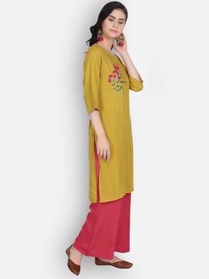 Golden rayon embroidered kurti with plazzo 3