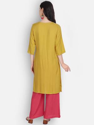 Golden rayon embroidered kurti with plazzo 4