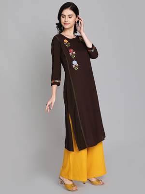 Brown rayon embroidered kurti with plazzo 2