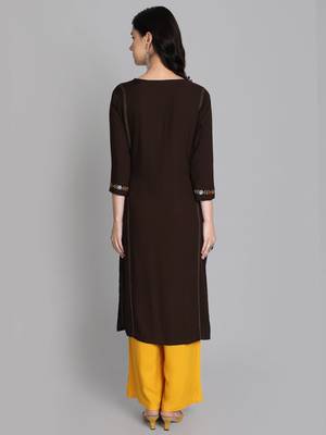 Brown rayon embroidered kurti with plazzo 4