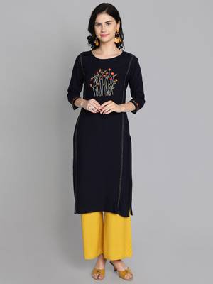 Black rayon embroidered kurti with plazzo 1