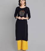 Black rayon embroidered kurti with plazzo