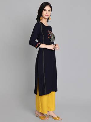 Black rayon embroidered kurti with plazzo 2