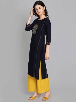 Black rayon embroidered kurti with plazzo 3