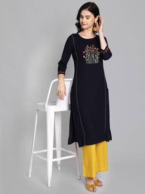 Black rayon embroidered kurti with plazzo 5