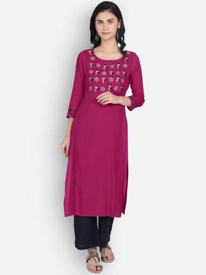 Maroon rayon embroidered kurti with plazzo 1