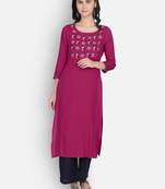 Maroon rayon embroidered kurti with plazzo