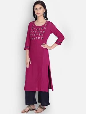 Maroon rayon embroidered kurti with plazzo 2