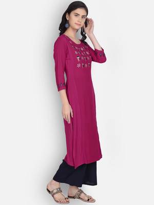 Maroon rayon embroidered kurti with plazzo 3