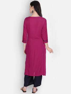 Maroon rayon embroidered kurti with plazzo 4