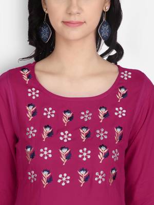 Maroon rayon embroidered kurti with plazzo 5