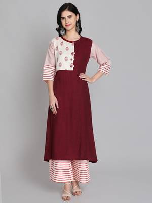 Maroon rayon printed kurti with plazzo 1