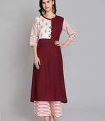 Maroon rayon printed kurti with plazzo
