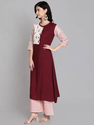 Maroon rayon printed kurti with plazzo 2