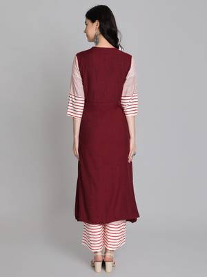 Maroon rayon printed kurti with plazzo 4