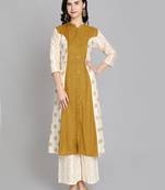 Golden rayon printed kurti with plazzo
