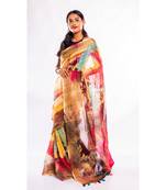 Unitex Fashion multicolor printed linen saree with blouse
