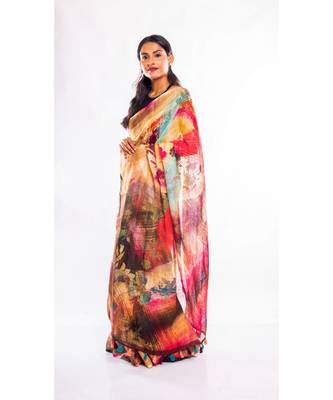 Unitex Fashion multicolor printed linen saree with blouse 2