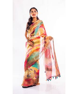 Unitex Fashion multicolor printed linen saree with blouse 3