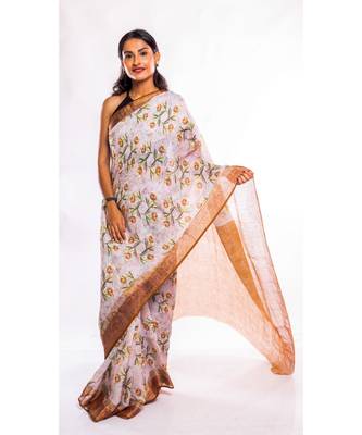 Unitex Fashion multicolor printed linen saree with blouse 1