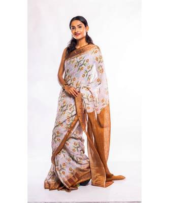 Unitex Fashion multicolor printed linen saree with blouse 3