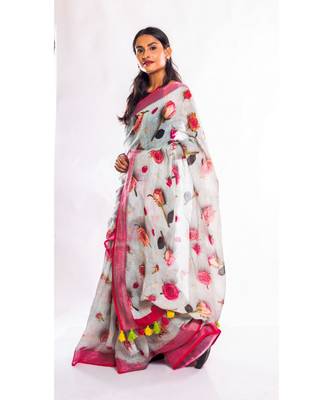 Unitex Fashion multicolor printed linen saree with blouse 2