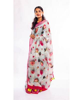 Unitex Fashion multicolor printed linen saree with blouse 3