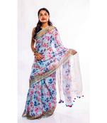 Unitex Fashion purple printed linen saree with blouse