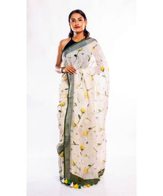 Unitex Fashion multicolor printed linen saree with blouse 1