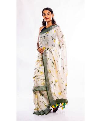 Unitex Fashion multicolor printed linen saree with blouse 2
