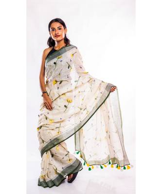 Unitex Fashion multicolor printed linen saree with blouse 3