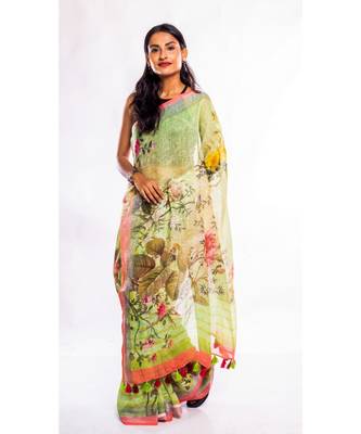 Unitex Fashion multicolor printed linen saree with blouse 1