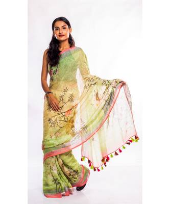 Unitex Fashion multicolor printed linen saree with blouse 2