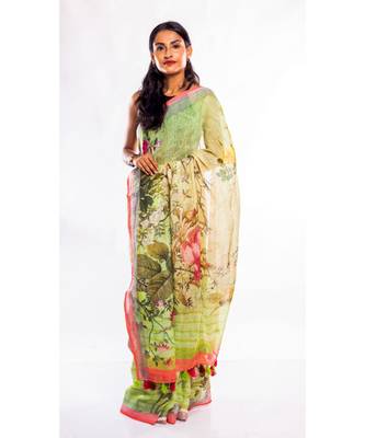 Unitex Fashion multicolor printed linen saree with blouse 3