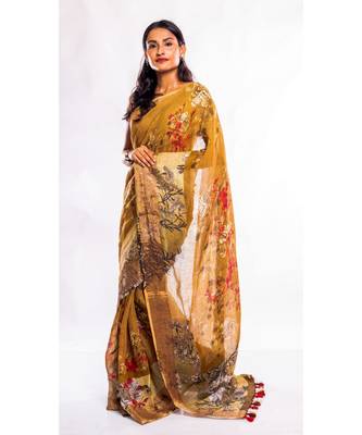 Unitex Fashion multicolor printed linen saree with blouse 2