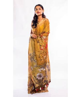Unitex Fashion multicolor printed linen saree with blouse 3