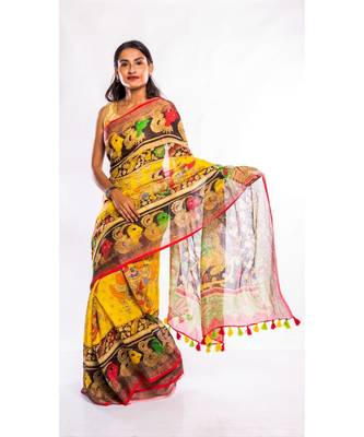 Unitex Fashion multicolor printed linen saree with blouse 1