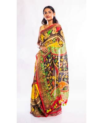 Unitex Fashion multicolor printed linen saree with blouse 2