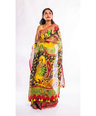 Unitex Fashion multicolor printed linen saree with blouse 3