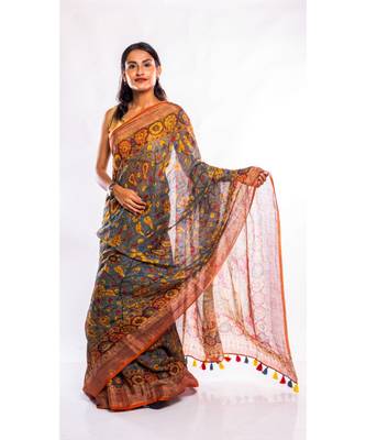 Unitex Fashion multicolor printed linen saree with blouse 1