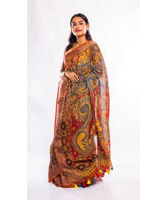 Unitex Fashion multicolor printed linen saree with blouse 2