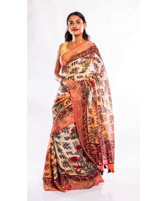 Unitex Fashion multicolor printed linen saree with blouse 1
