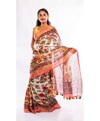 Unitex Fashion multicolor printed linen saree with blouse 2