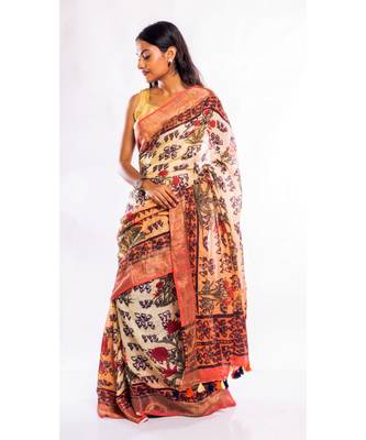 Unitex Fashion multicolor printed linen saree with blouse 3