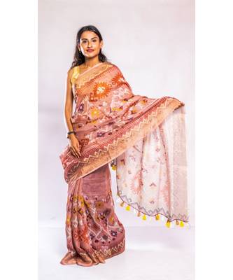 Unitex Fashion multicolor printed linen saree with blouse 1