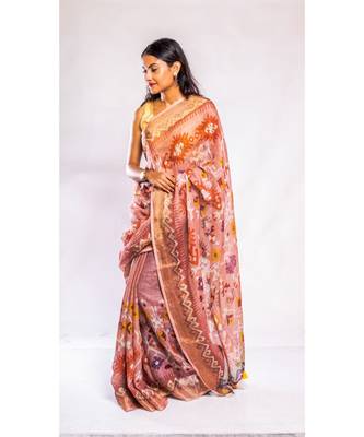 Unitex Fashion multicolor printed linen saree with blouse 3