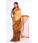beige printed linen saree with blouse